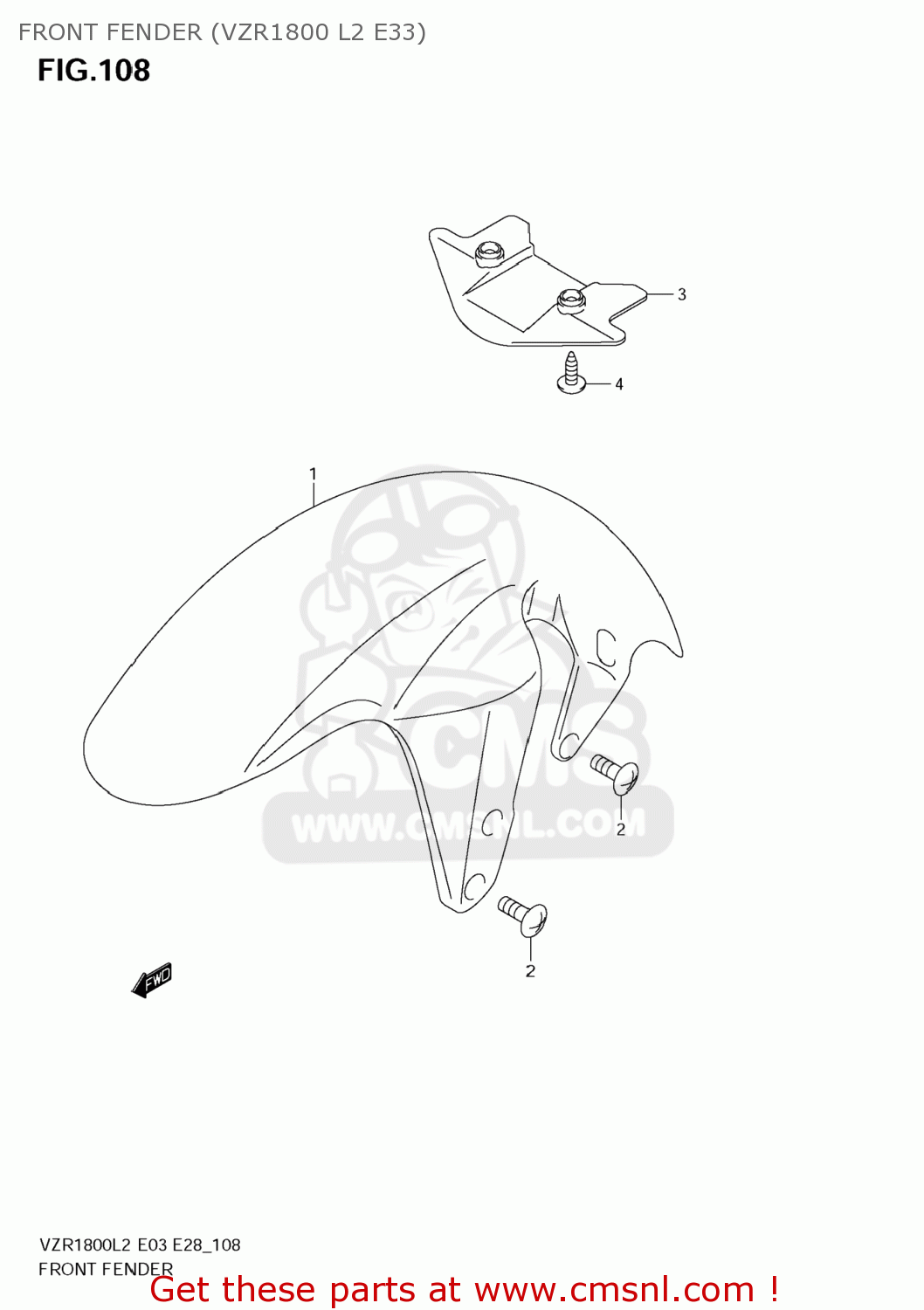 FRONT FENDER (VZR1800 L2 E33) VZR1800 BOULEVARD M109R 2012 (L2) USA CALIFO CANAD (E03 E33 E28)