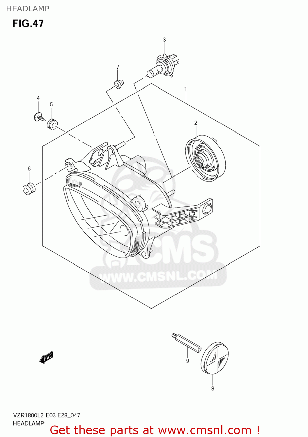 HEADLAMP VZR1800 BOULEVARD M109R 2012 (L2) USA CALIFO CANAD (E03 E33 E28)