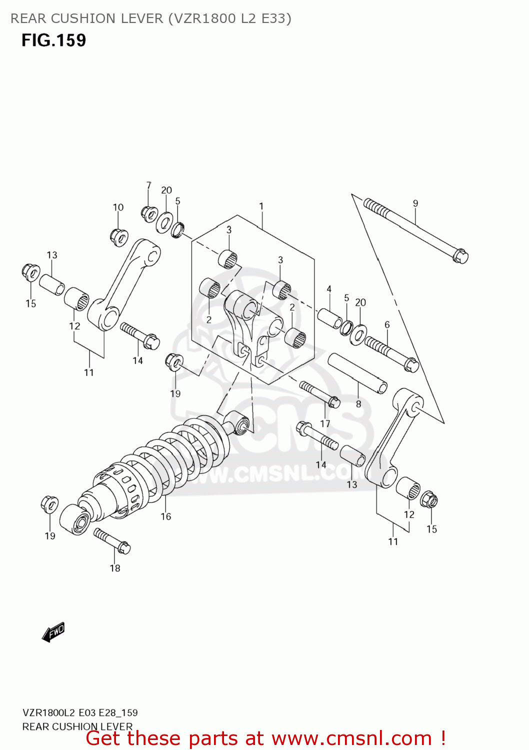 REAR CUSHION LEVER (VZR1800 L2 E33) VZR1800 BOULEVARD M109R 2012 (L2) USA CALIFO CANAD (E03 E33 E28)