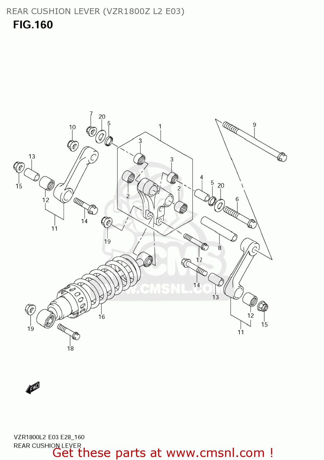 REAR CUSHION LEVER (VZR1800Z L2 E03) VZR1800 BOULEVARD M109R 2012 (L2) USA CALIFO CANAD (E03 E33 E28)