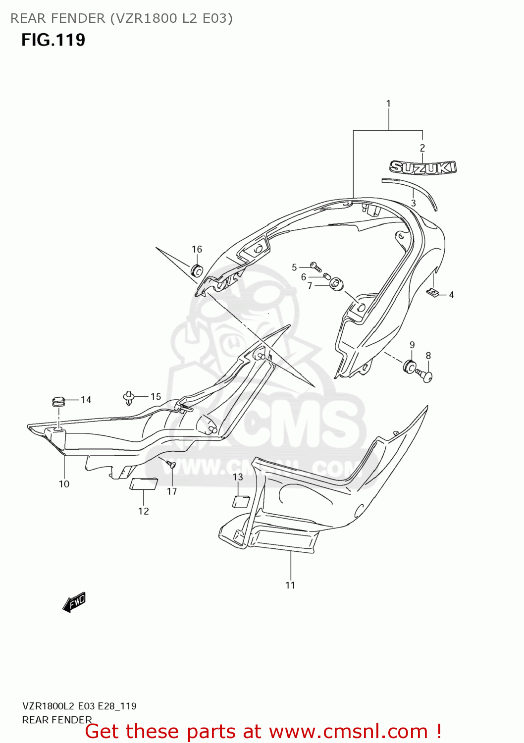 REAR FENDER (VZR1800 L2 E03) VZR1800 BOULEVARD M109R 2012 (L2) USA CALIFO CANAD (E03 E33 E28)