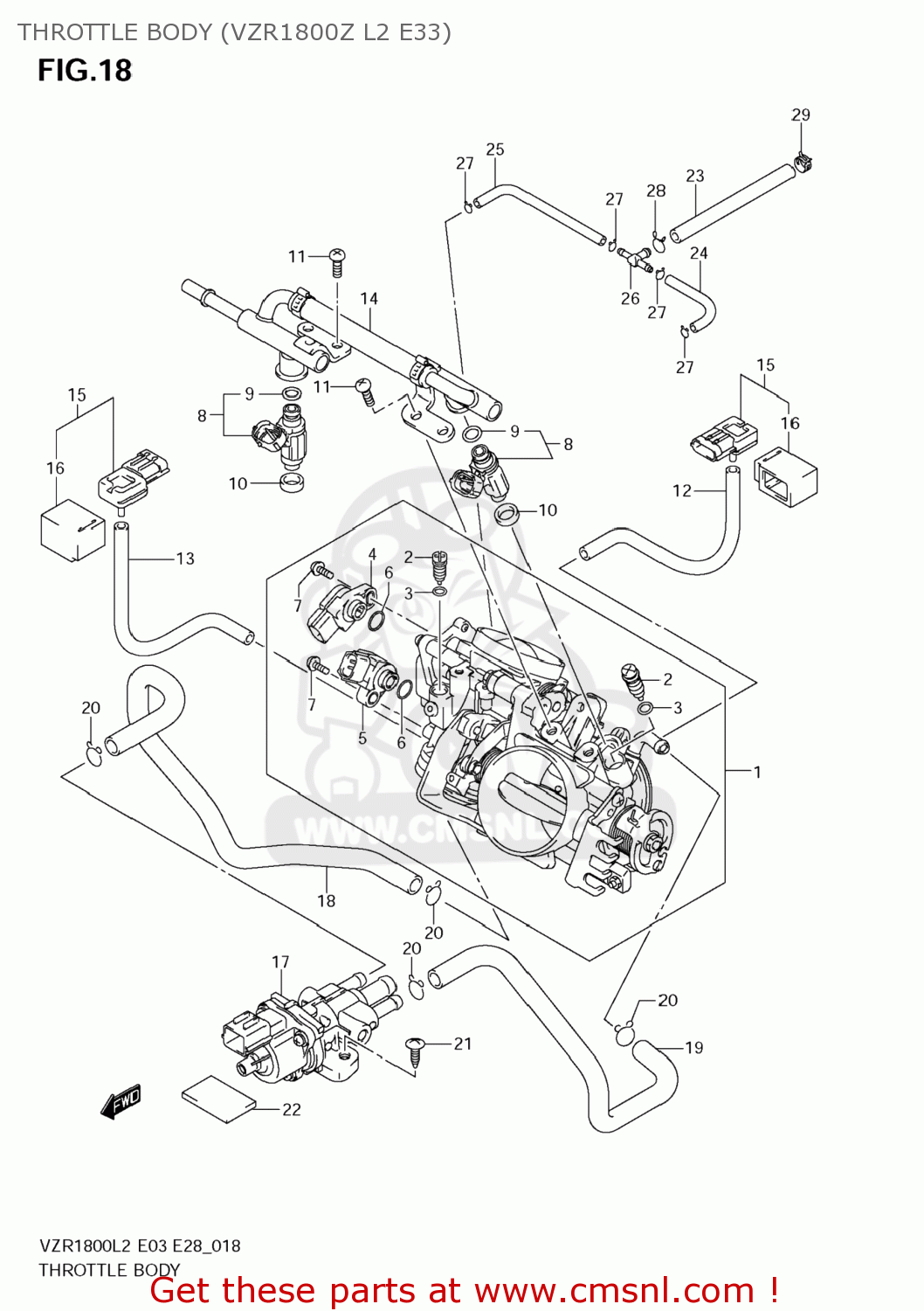 THROTTLE BODY (VZR1800Z L2 E33) VZR1800 BOULEVARD M109R 2012 (L2) USA CALIFO CANAD (E03 E33 E28)