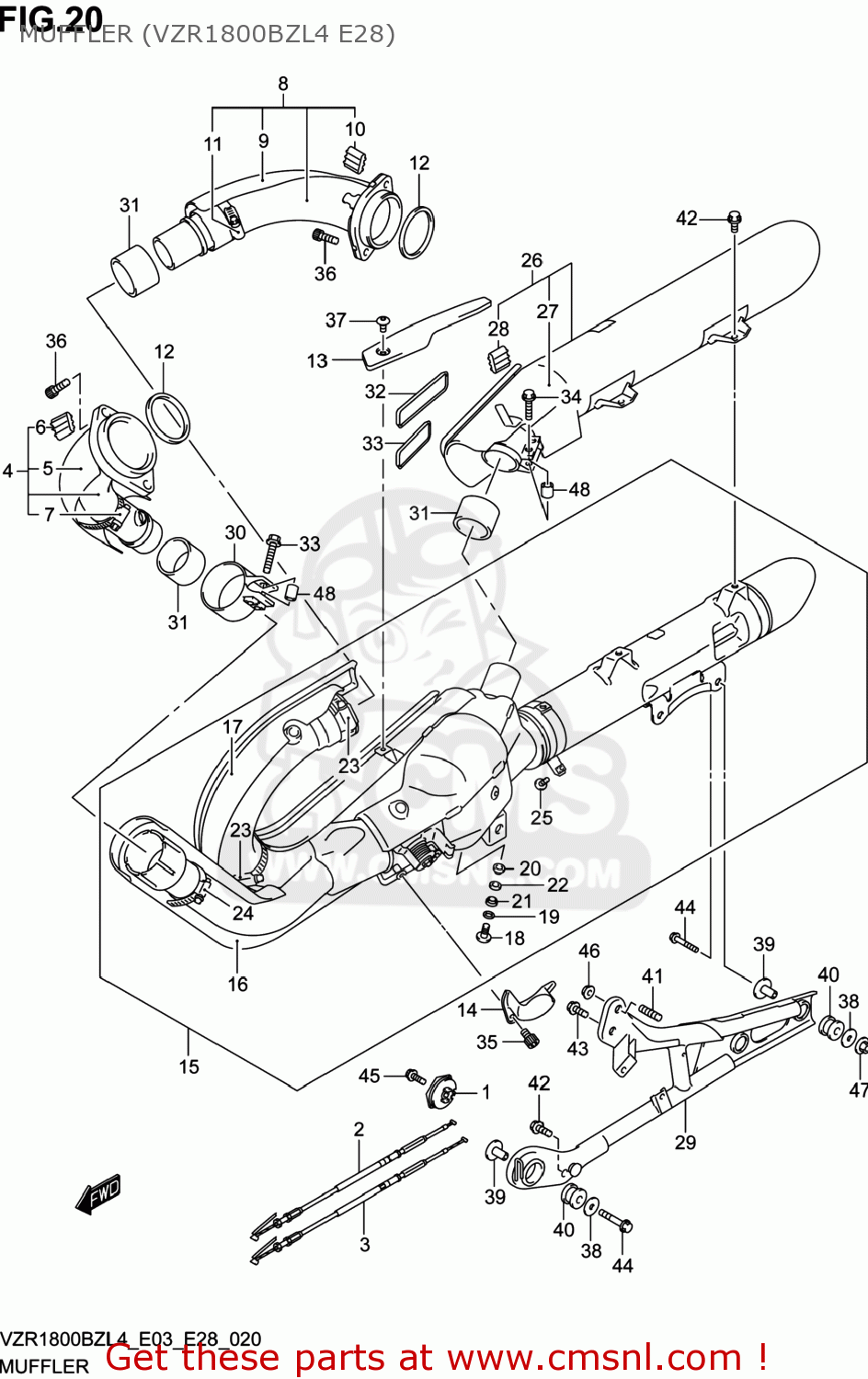 MUFFLER (VZR1800BZL4 E28) VZR1800BZ BOULEVARD 2014 (L4) USA (E03)