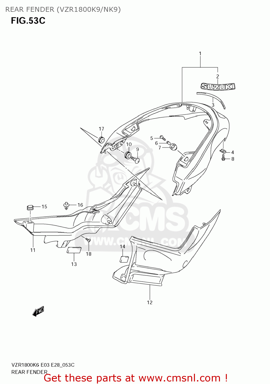 REAR FENDER (VZR1800K9/NK9) VZR1800N BOULEVARD M109R 2006 (K6) CALIFORNIA (E33)
