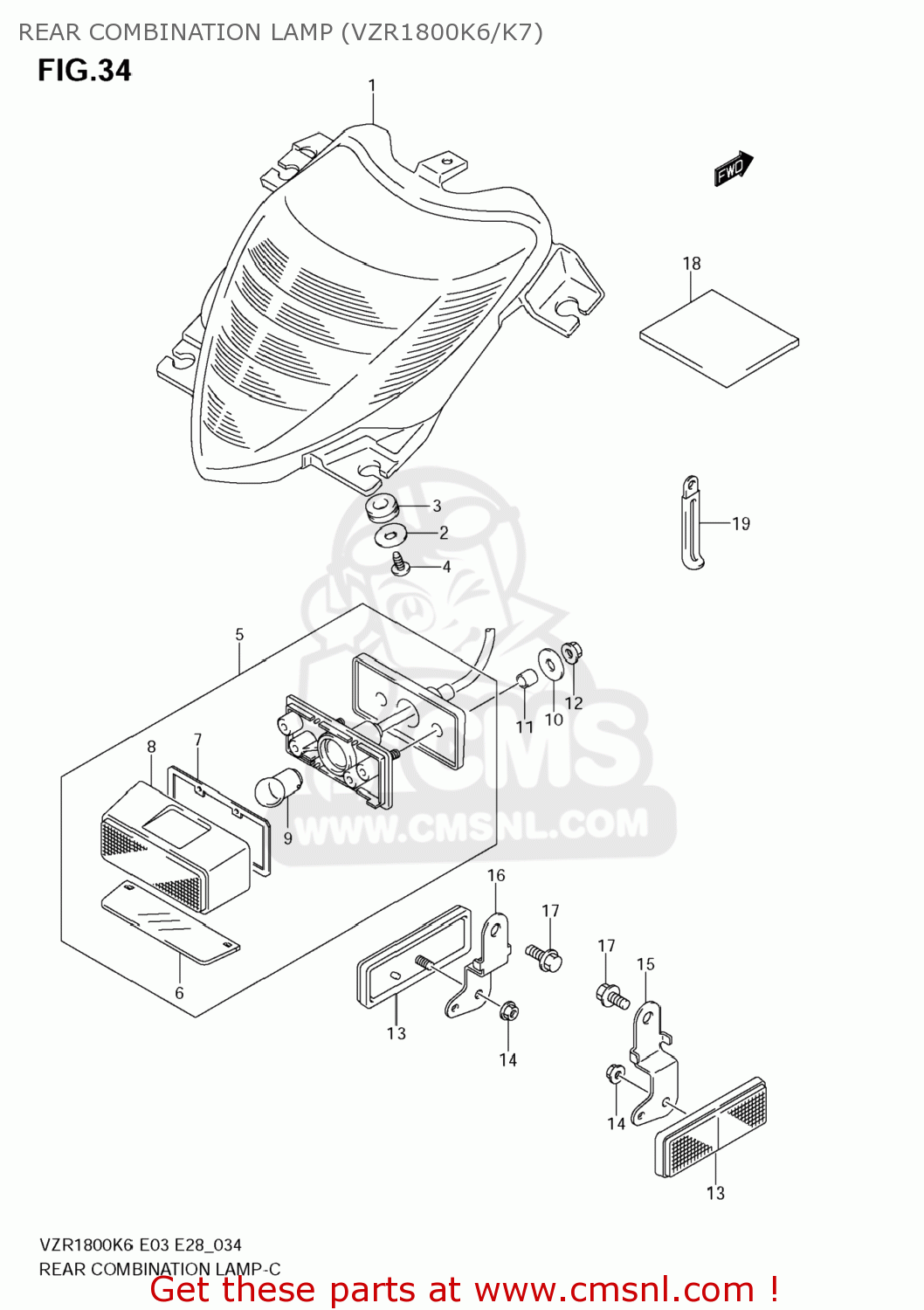 REAR COMBINATION LAMP (VZR1800K6/K7) VZR1800Z BOULEVARD M109R 2007 (K7) CALIFORNIA (E33)