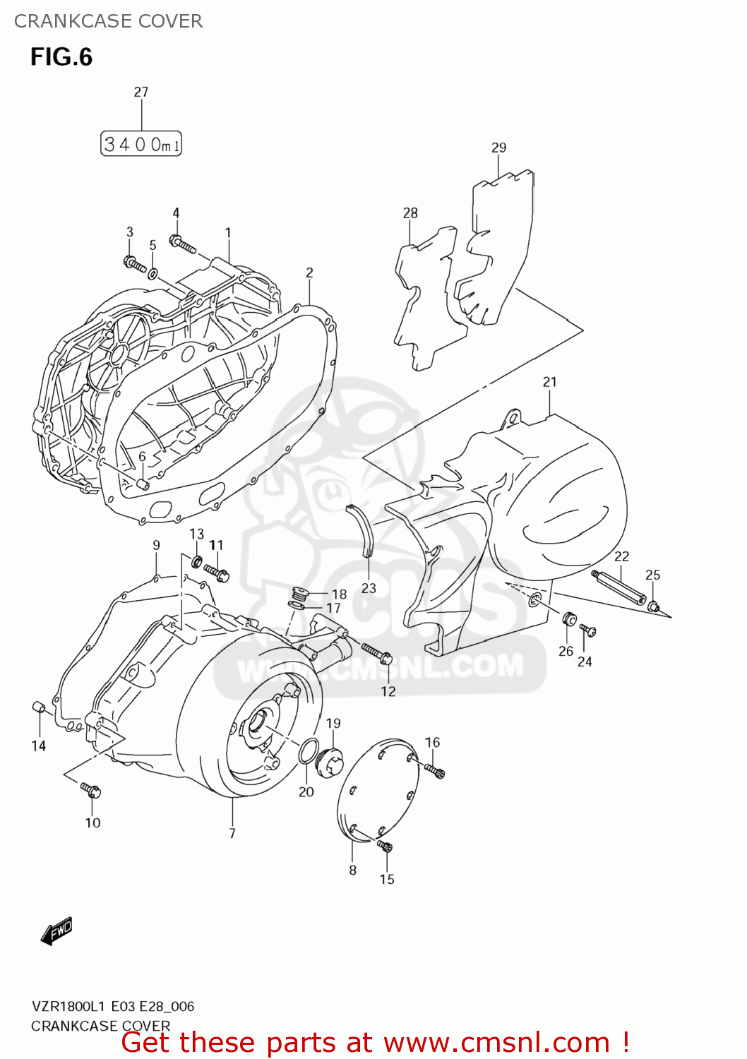 CRANKCASE COVER VZR1800Z BOULEVARD M109R 2011 (L1) USA CALIF CANAD (E03 E33 E28)