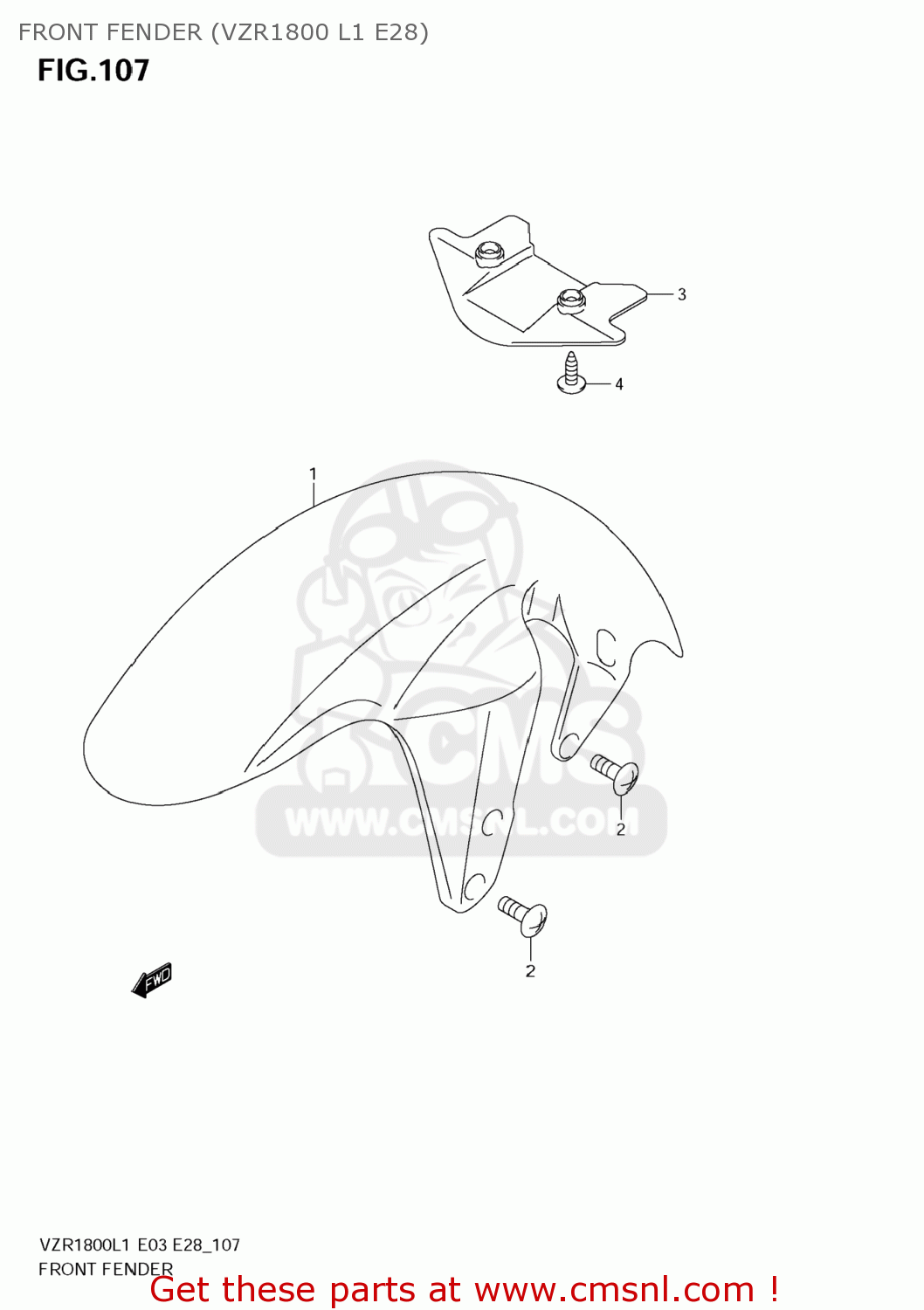 FRONT FENDER (VZR1800 L1 E28) VZR1800Z BOULEVARD M109R 2011 (L1) USA CALIF CANAD (E03 E33 E28)