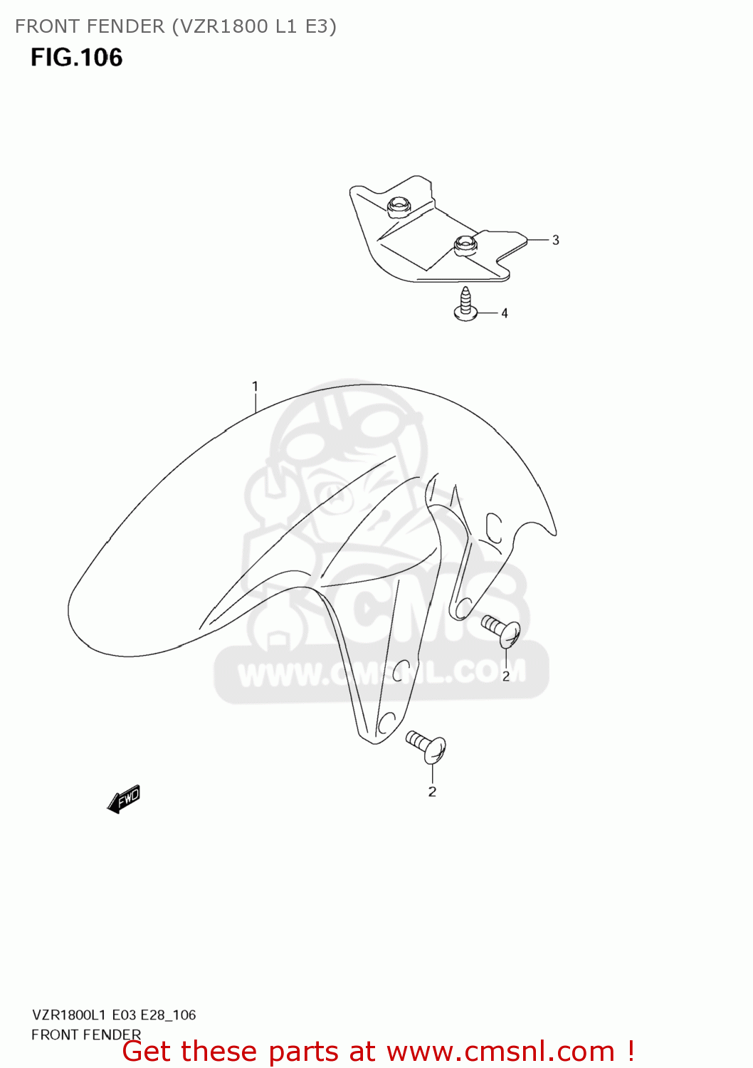 FRONT FENDER (VZR1800 L1 E3) VZR1800Z BOULEVARD M109R 2011 (L1) USA CALIF CANAD (E03 E33 E28)