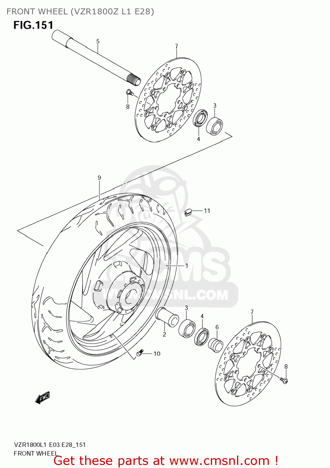 FRONT WHEEL (VZR1800Z L1 E28) VZR1800Z BOULEVARD M109R 2011 (L1) USA CALIF CANAD (E03 E33 E28)