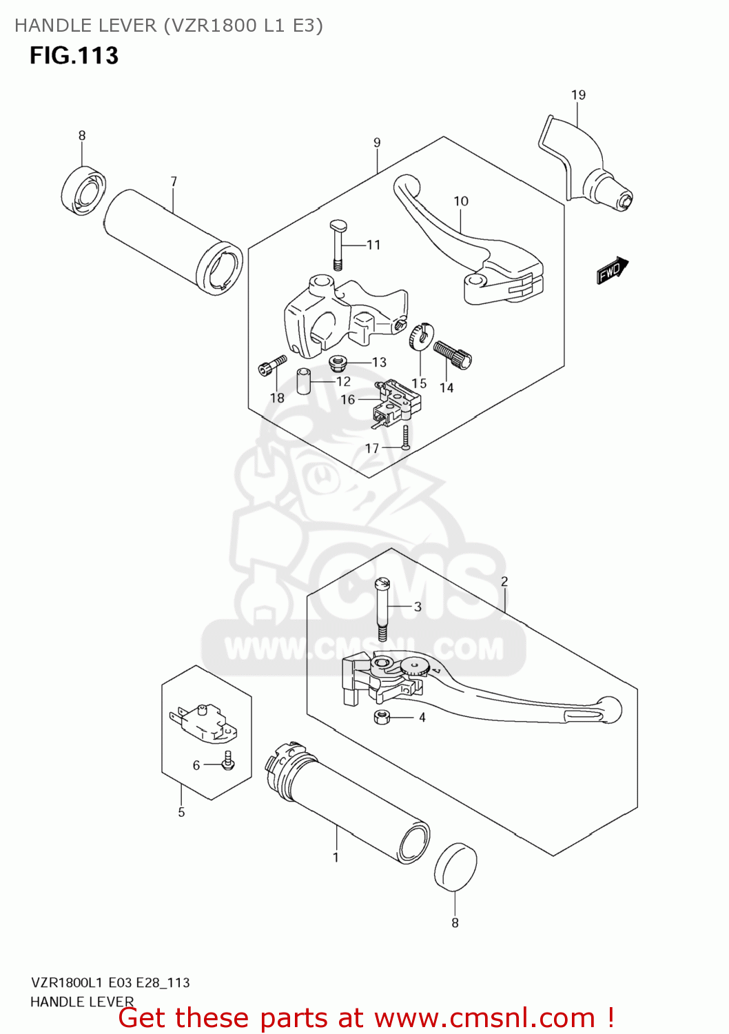 HANDLE LEVER (VZR1800 L1 E3) VZR1800Z BOULEVARD M109R 2011 (L1) USA CALIF CANAD (E03 E33 E28)