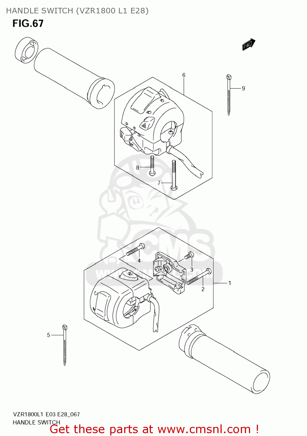 HANDLE SWITCH (VZR1800 L1 E28) VZR1800Z BOULEVARD M109R 2011 (L1) USA CALIF CANAD (E03 E33 E28)
