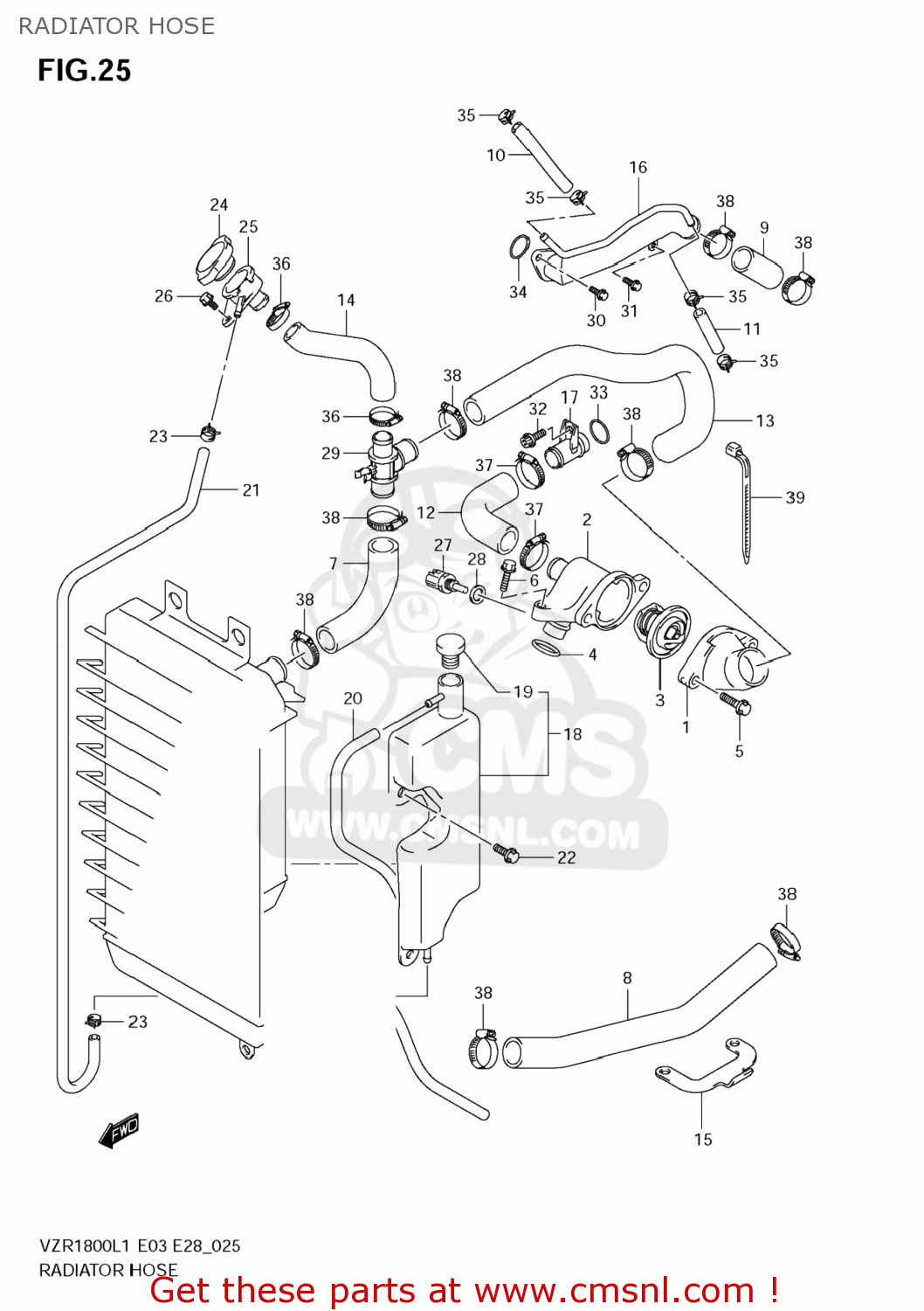 RADIATOR HOSE VZR1800Z BOULEVARD M109R 2011 (L1) USA CALIF CANAD (E03 E33 E28)