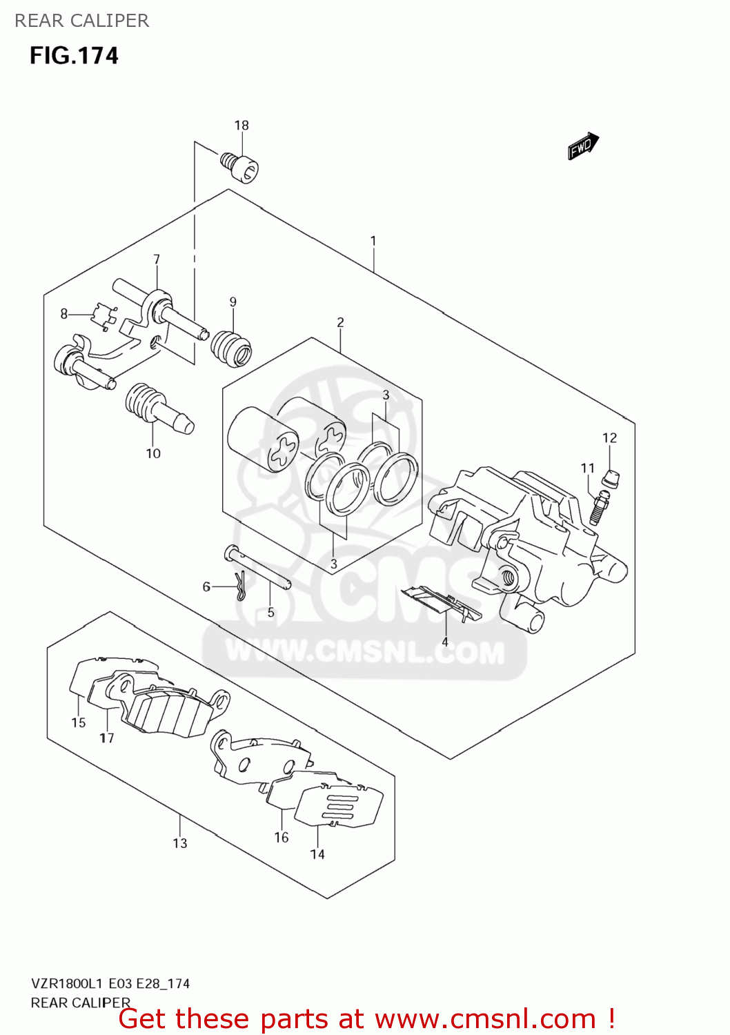 REAR CALIPER VZR1800Z BOULEVARD M109R 2011 (L1) USA CALIF CANAD (E03 E33 E28)