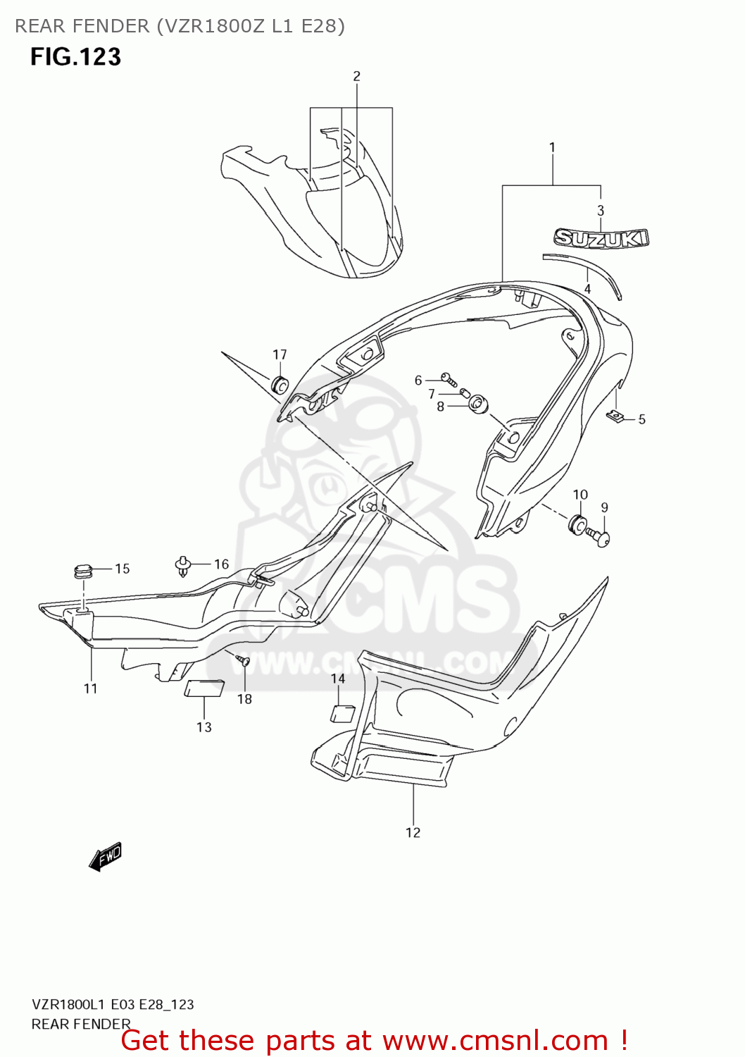 REAR FENDER (VZR1800Z L1 E28) VZR1800Z BOULEVARD M109R 2011 (L1) USA CALIF CANAD (E03 E33 E28)