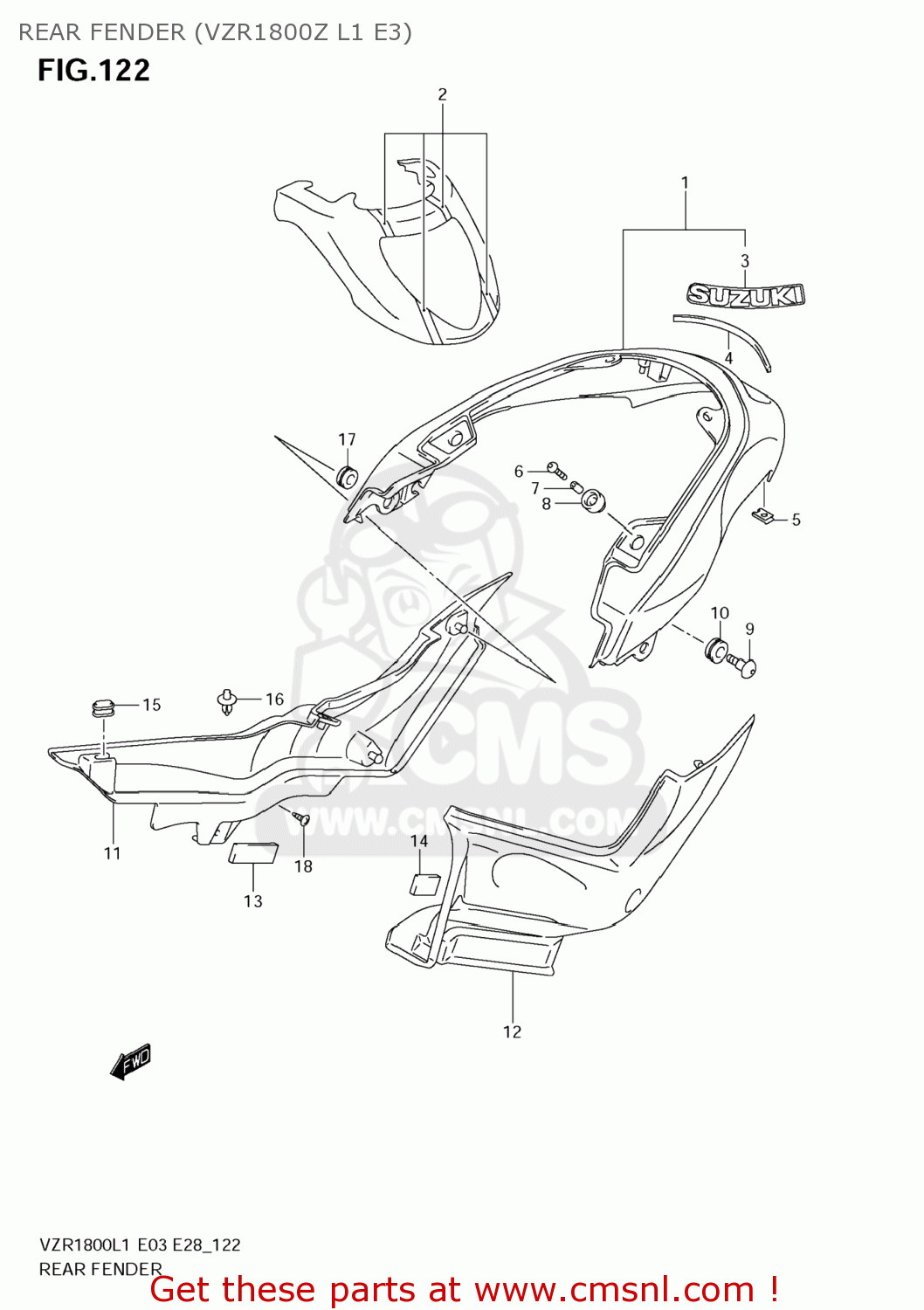 REAR FENDER (VZR1800Z L1 E3) VZR1800Z BOULEVARD M109R 2011 (L1) USA CALIF CANAD (E03 E33 E28)