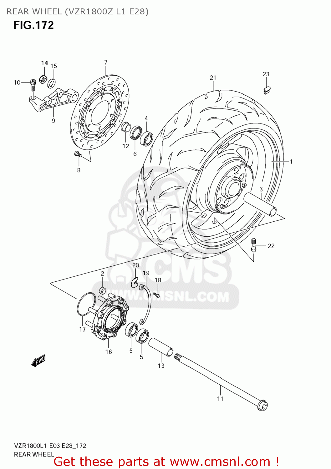 REAR WHEEL (VZR1800Z L1 E28) VZR1800Z BOULEVARD M109R 2011 (L1) USA CALIF CANAD (E03 E33 E28)
