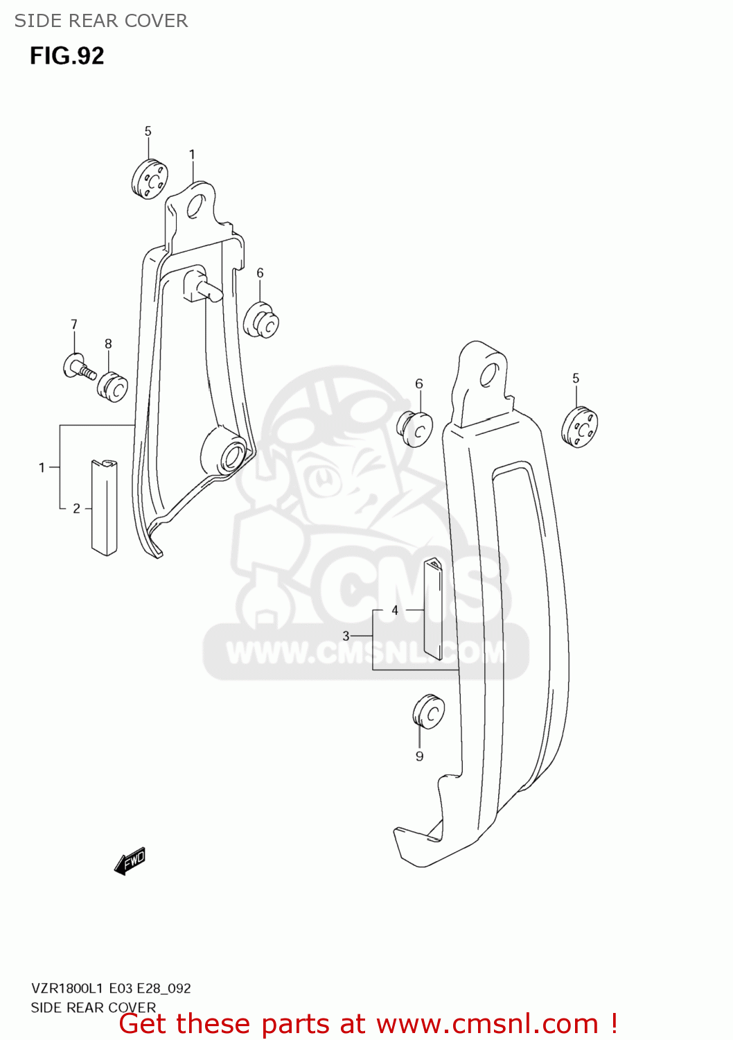 SIDE REAR COVER VZR1800Z BOULEVARD M109R 2011 (L1) USA CALIF CANAD (E03 E33 E28)