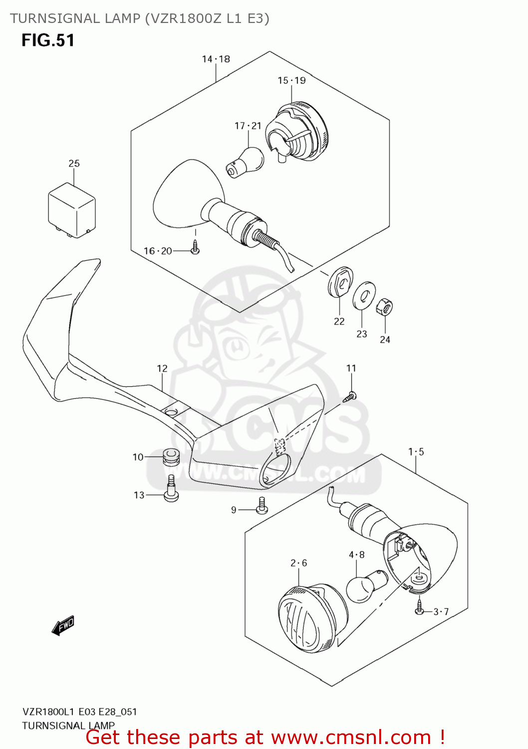TURNSIGNAL LAMP (VZR1800Z L1 E3) VZR1800Z BOULEVARD M109R 2011 (L1) USA CALIF CANAD (E03 E33 E28)