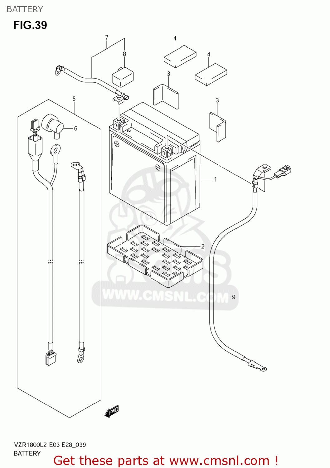 BATTERY VZR1800Z BOULEVARD M109R 2012 (L2) USA CALIF CANAD (E03 E33 E28)