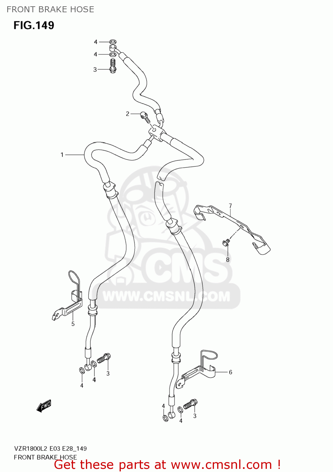 FRONT BRAKE HOSE VZR1800Z BOULEVARD M109R 2012 (L2) USA CALIF CANAD (E03 E33 E28)