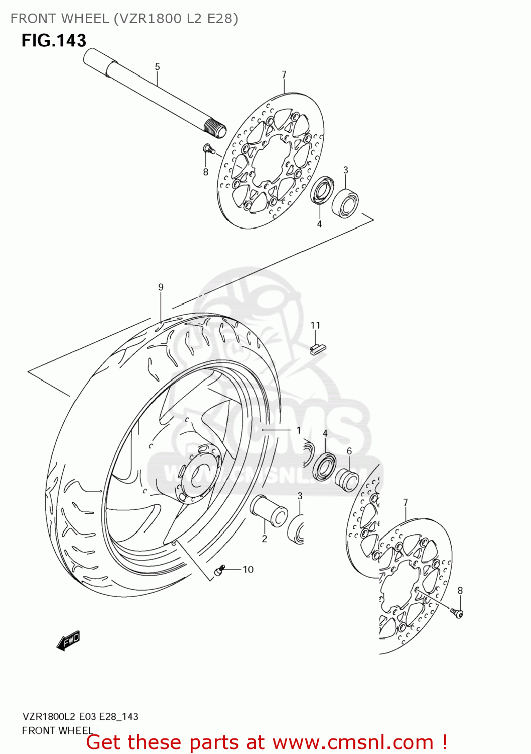 FRONT WHEEL (VZR1800 L2 E28) VZR1800Z BOULEVARD M109R 2012 (L2) USA CALIF CANAD (E03 E33 E28)