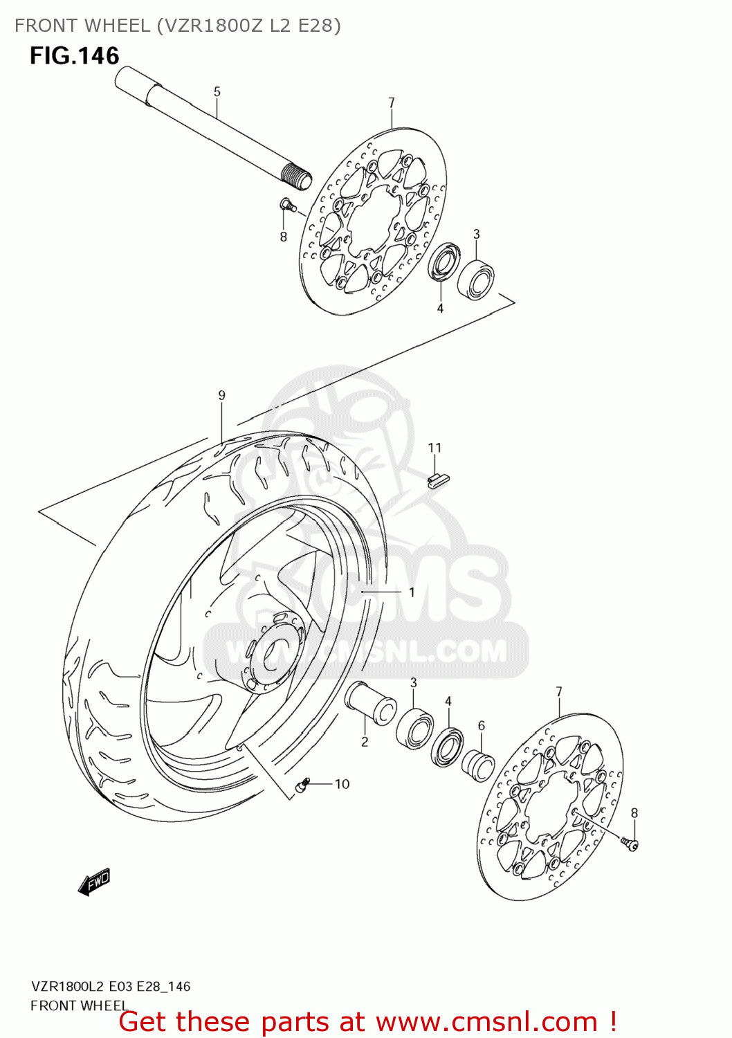FRONT WHEEL (VZR1800Z L2 E28) VZR1800Z BOULEVARD M109R 2012 (L2) USA CALIF CANAD (E03 E33 E28)