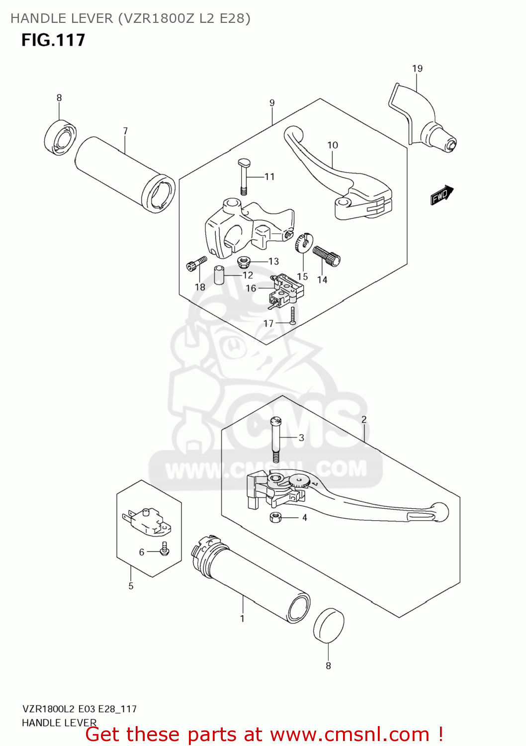 HANDLE LEVER (VZR1800Z L2 E28) VZR1800Z BOULEVARD M109R 2012 (L2) USA CALIF CANAD (E03 E33 E28)