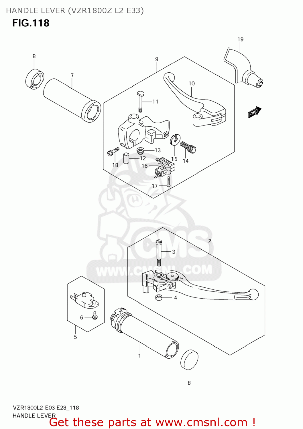HANDLE LEVER (VZR1800Z L2 E33) VZR1800Z BOULEVARD M109R 2012 (L2) USA CALIF CANAD (E03 E33 E28)