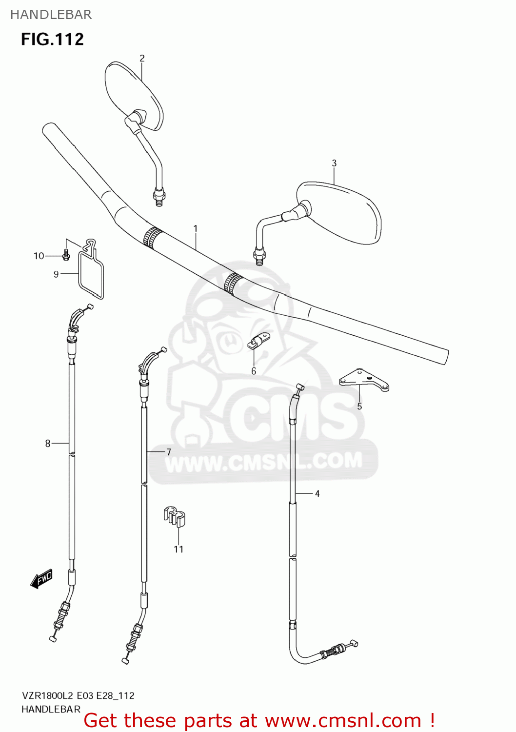HANDLEBAR VZR1800Z BOULEVARD M109R 2012 (L2) USA CALIF CANAD (E03 E33 E28)