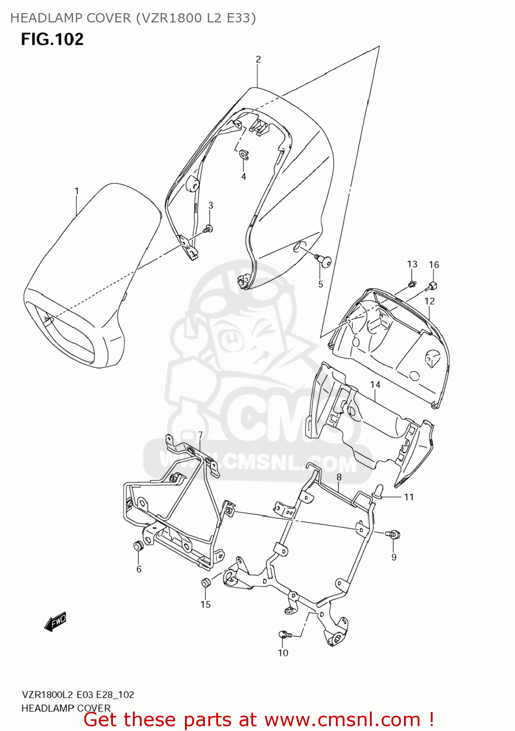 HEADLAMP COVER (VZR1800 L2 E33) VZR1800Z BOULEVARD M109R 2012 (L2) USA CALIF CANAD (E03 E33 E28)