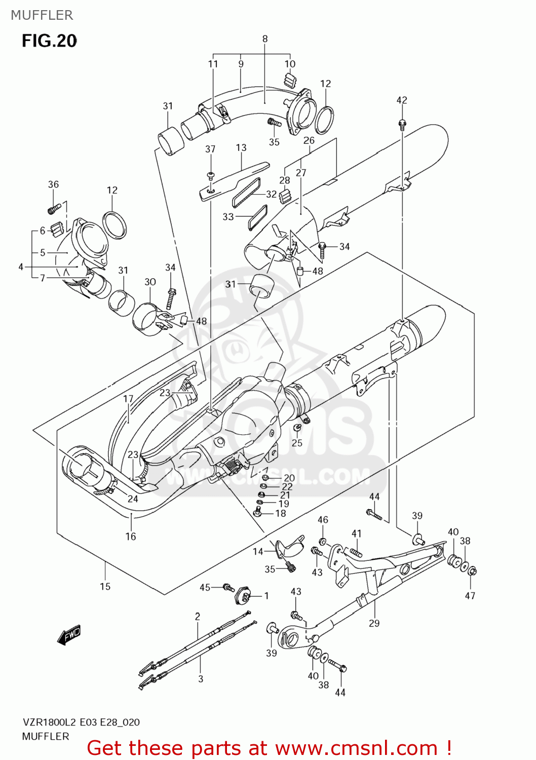 MUFFLER VZR1800Z BOULEVARD M109R 2012 (L2) USA CALIF CANAD (E03 E33 E28)