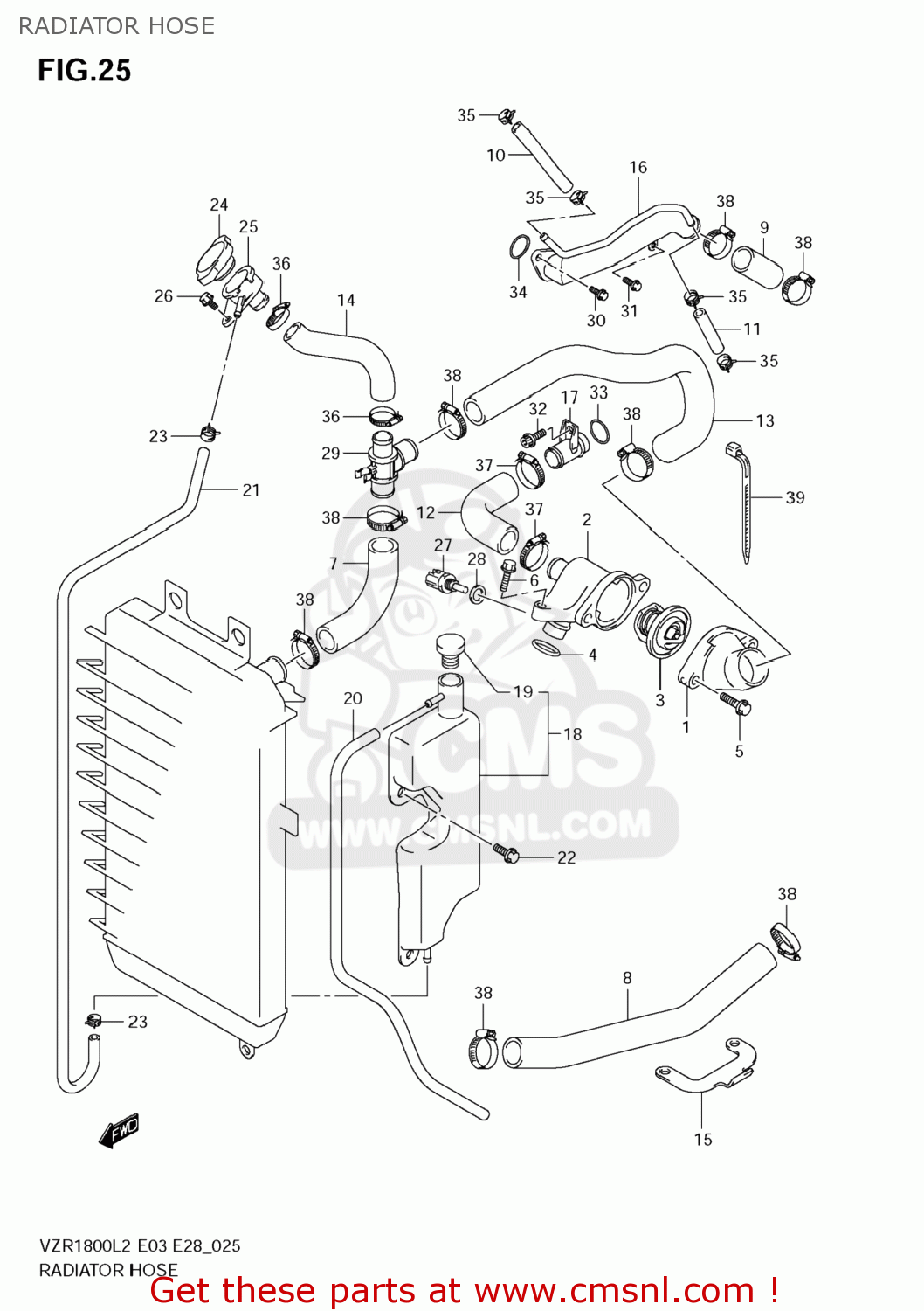 RADIATOR HOSE VZR1800Z BOULEVARD M109R 2012 (L2) USA CALIF CANAD (E03 E33 E28)
