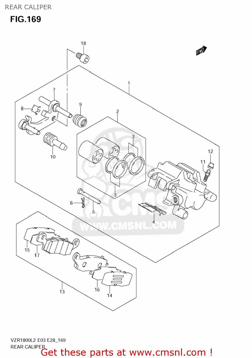 REAR CALIPER VZR1800Z BOULEVARD M109R 2012 (L2) USA CALIF CANAD (E03 E33 E28)