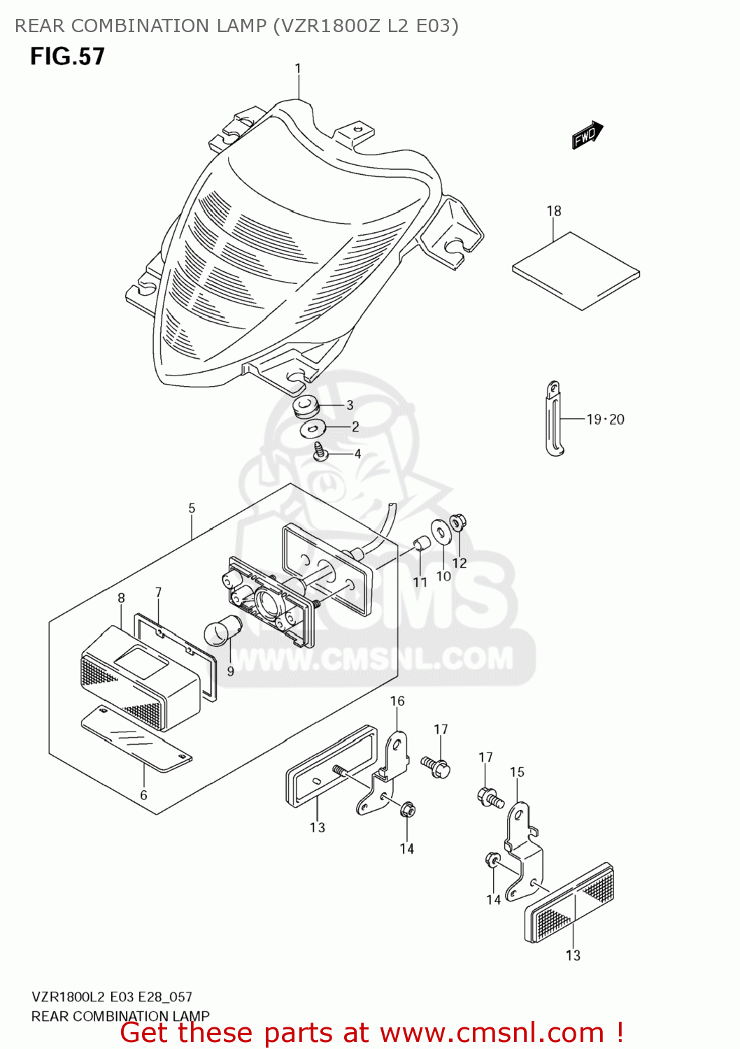 REAR COMBINATION LAMP (VZR1800Z L2 E03) VZR1800Z BOULEVARD M109R 2012 (L2) USA CALIF CANAD (E03 E33 E28)