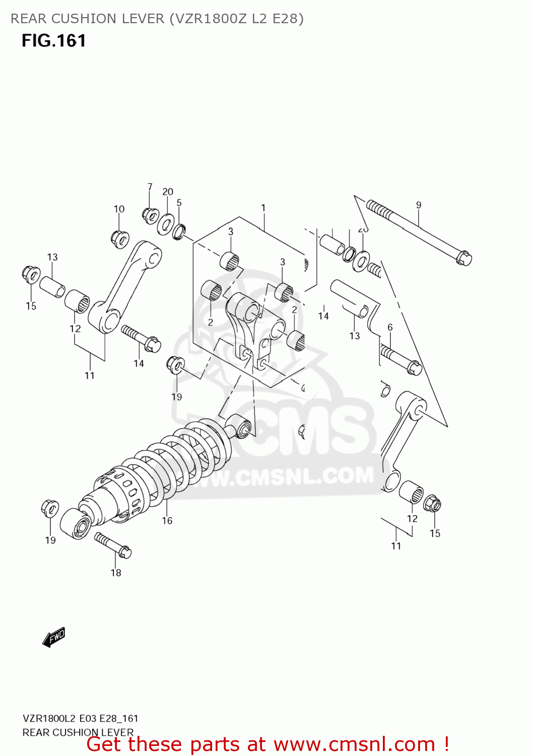 REAR CUSHION LEVER (VZR1800Z L2 E28) VZR1800Z BOULEVARD M109R 2012 (L2) USA CALIF CANAD (E03 E33 E28)