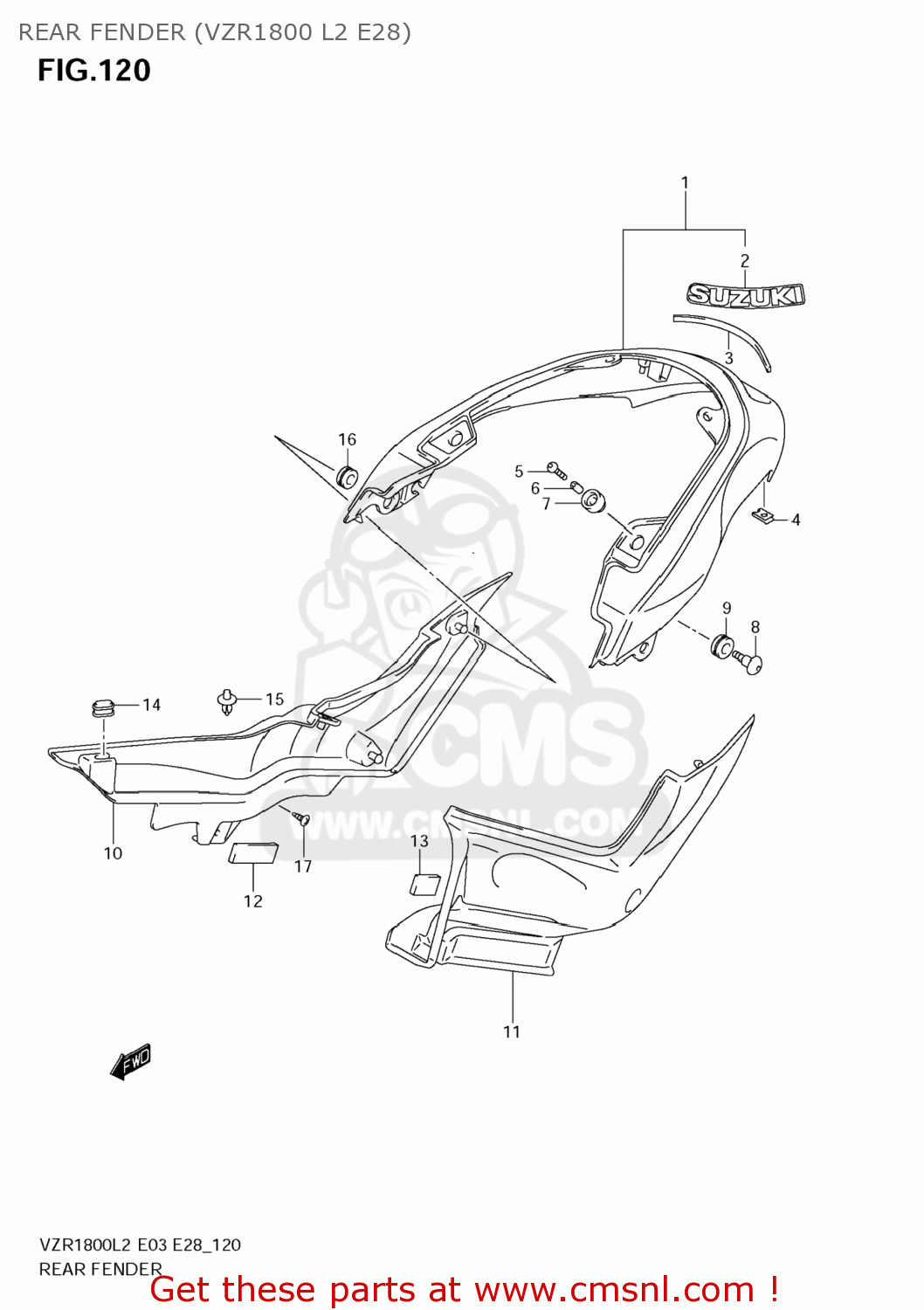 REAR FENDER (VZR1800 L2 E28) VZR1800Z BOULEVARD M109R 2012 (L2) USA CALIF CANAD (E03 E33 E28)