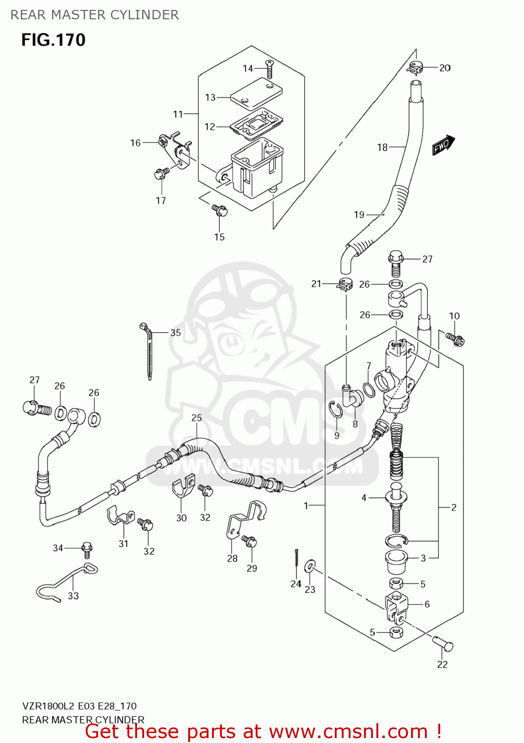 REAR MASTER CYLINDER VZR1800Z BOULEVARD M109R 2012 (L2) USA CALIF CANAD (E03 E33 E28)