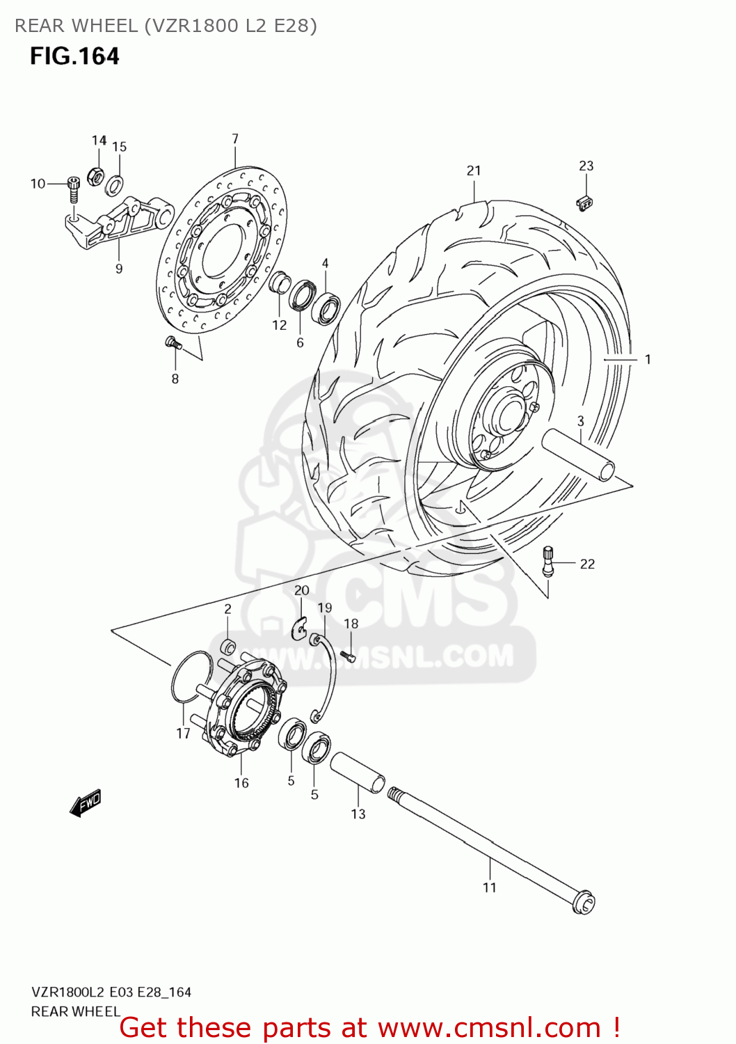 REAR WHEEL (VZR1800 L2 E28) VZR1800Z BOULEVARD M109R 2012 (L2) USA CALIF CANAD (E03 E33 E28)