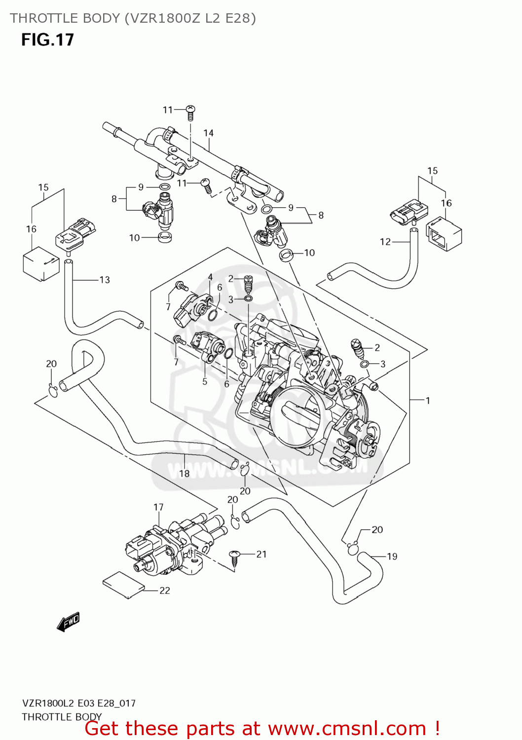 THROTTLE BODY (VZR1800Z L2 E28) VZR1800Z BOULEVARD M109R 2012 (L2) USA CALIF CANAD (E03 E33 E28)