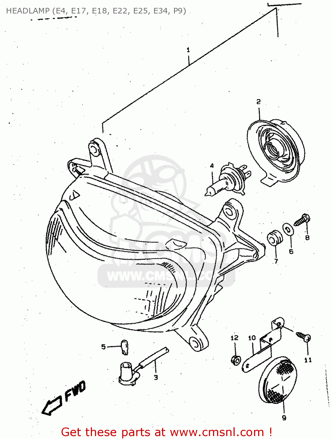 HEADLAMP (E4, E17, E18, E22, E25, E34, P9) XF650 1999 (X) (E02 E04 E17 E18 E22 E24 E25 E34)