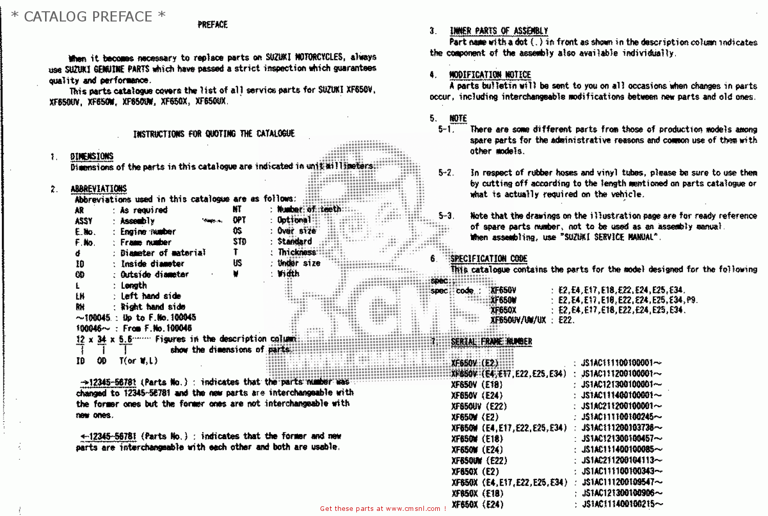 * CATALOG PREFACE * XF650U 1997 (V) (E22)