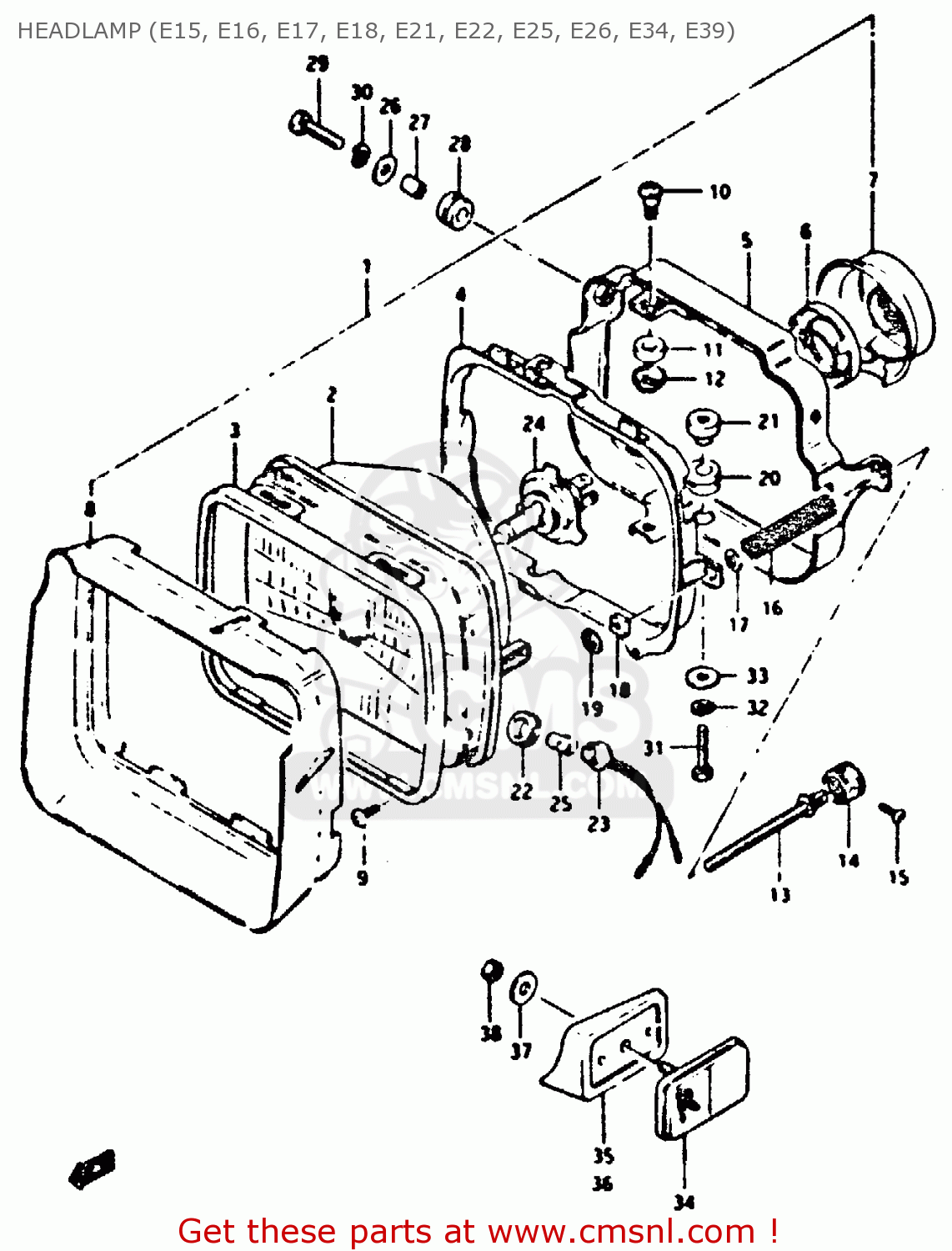 HEADLAMP (E15, E16, E17, E18, E21, E22, E25, E26, E34, E39) XN85 1983 (D) (1 2 4 6 15 16 17 18 21 22 24 25 26 27 30 34 39 48