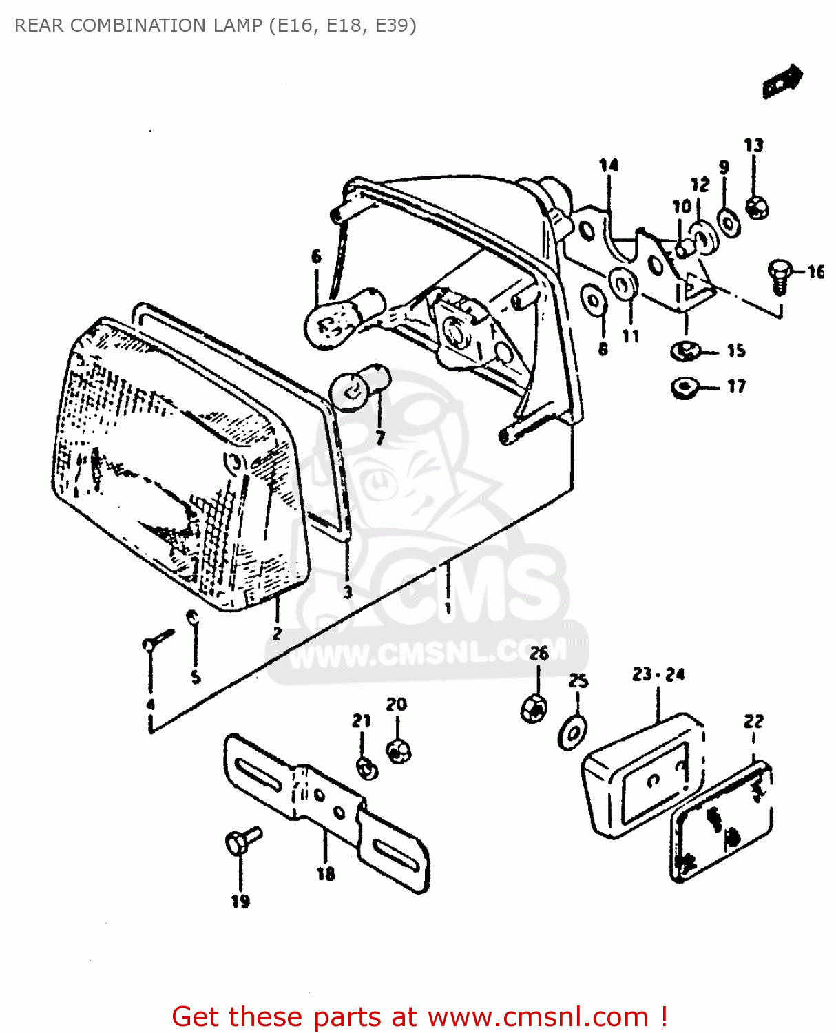 REAR COMBINATION LAMP (E16, E18, E39) XN85 1983 (D) (1 2 4 6 15 16 17 18 21 22 24 25 26 27 30 34 39 48
