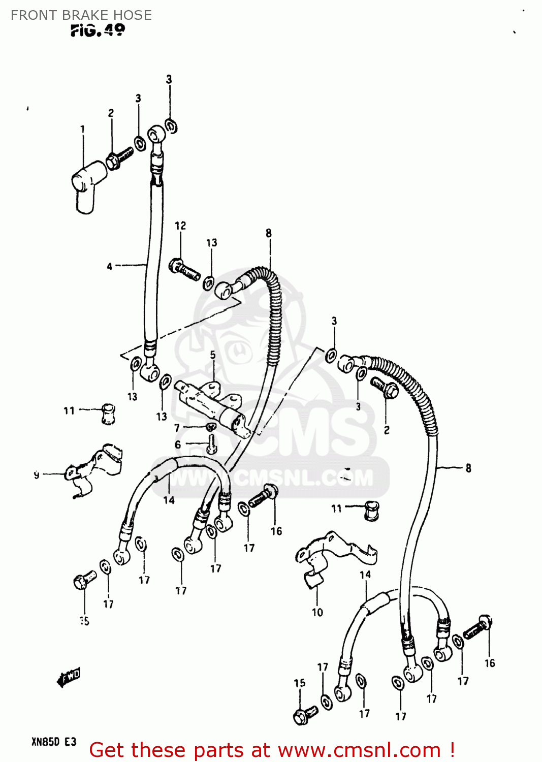 FRONT BRAKE HOSE XN85D 1983 (D) USA (E03)