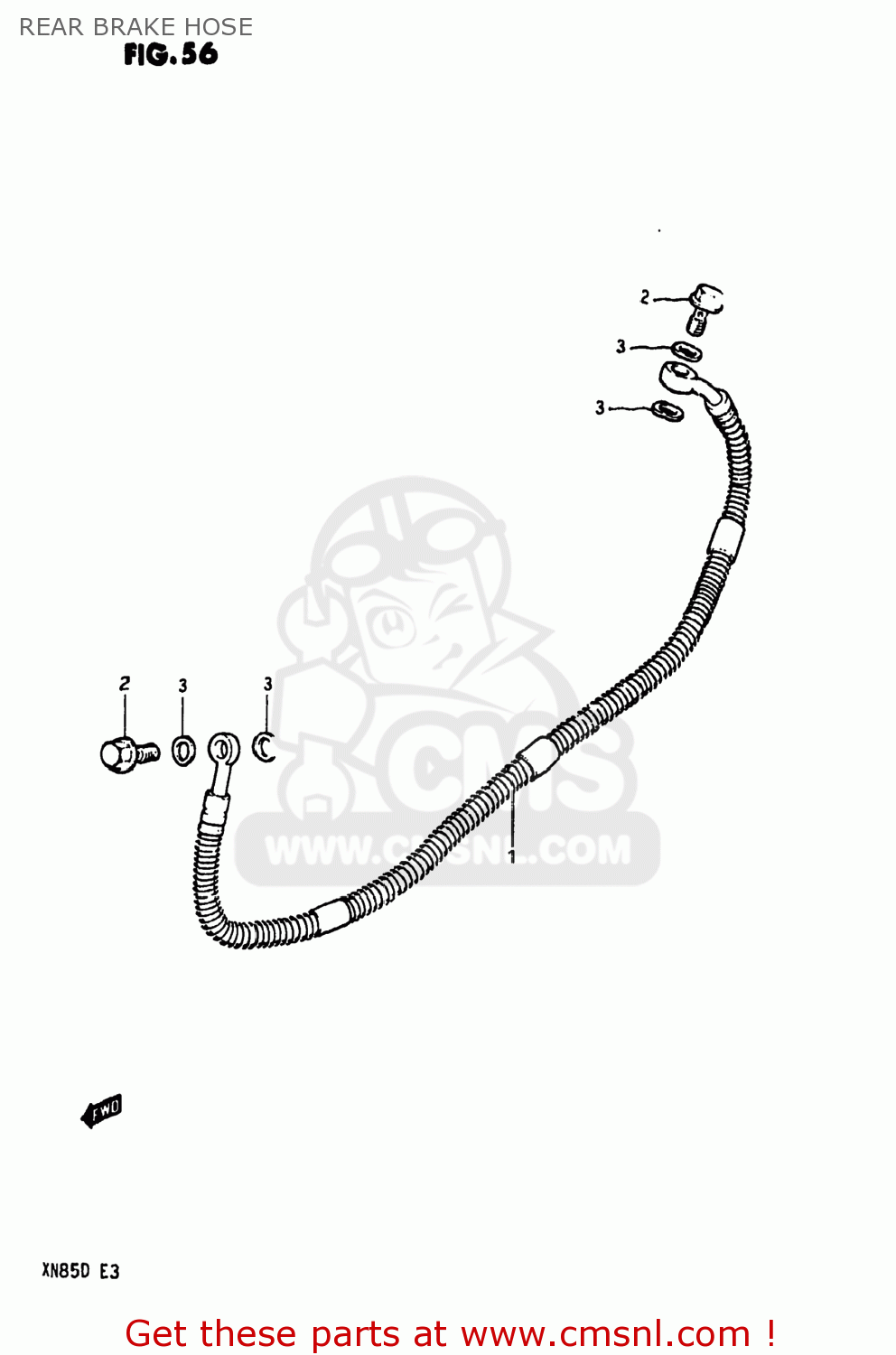 REAR BRAKE HOSE XN85D 1983 (D) USA (E03)
