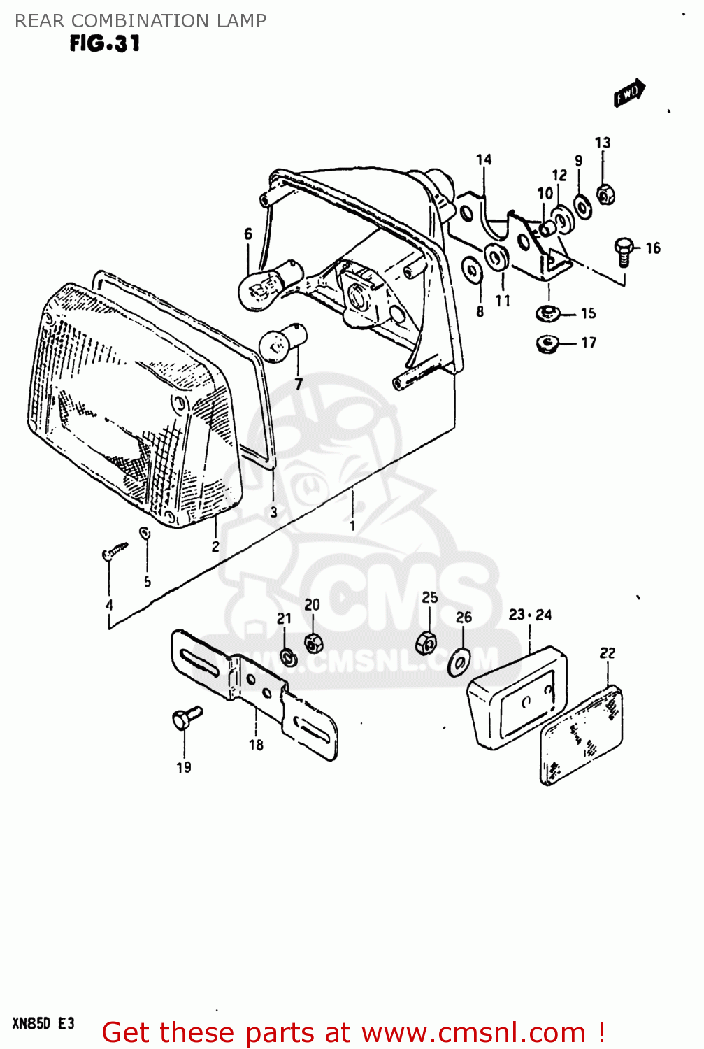 REAR COMBINATION LAMP XN85D 1983 (D) USA (E03)