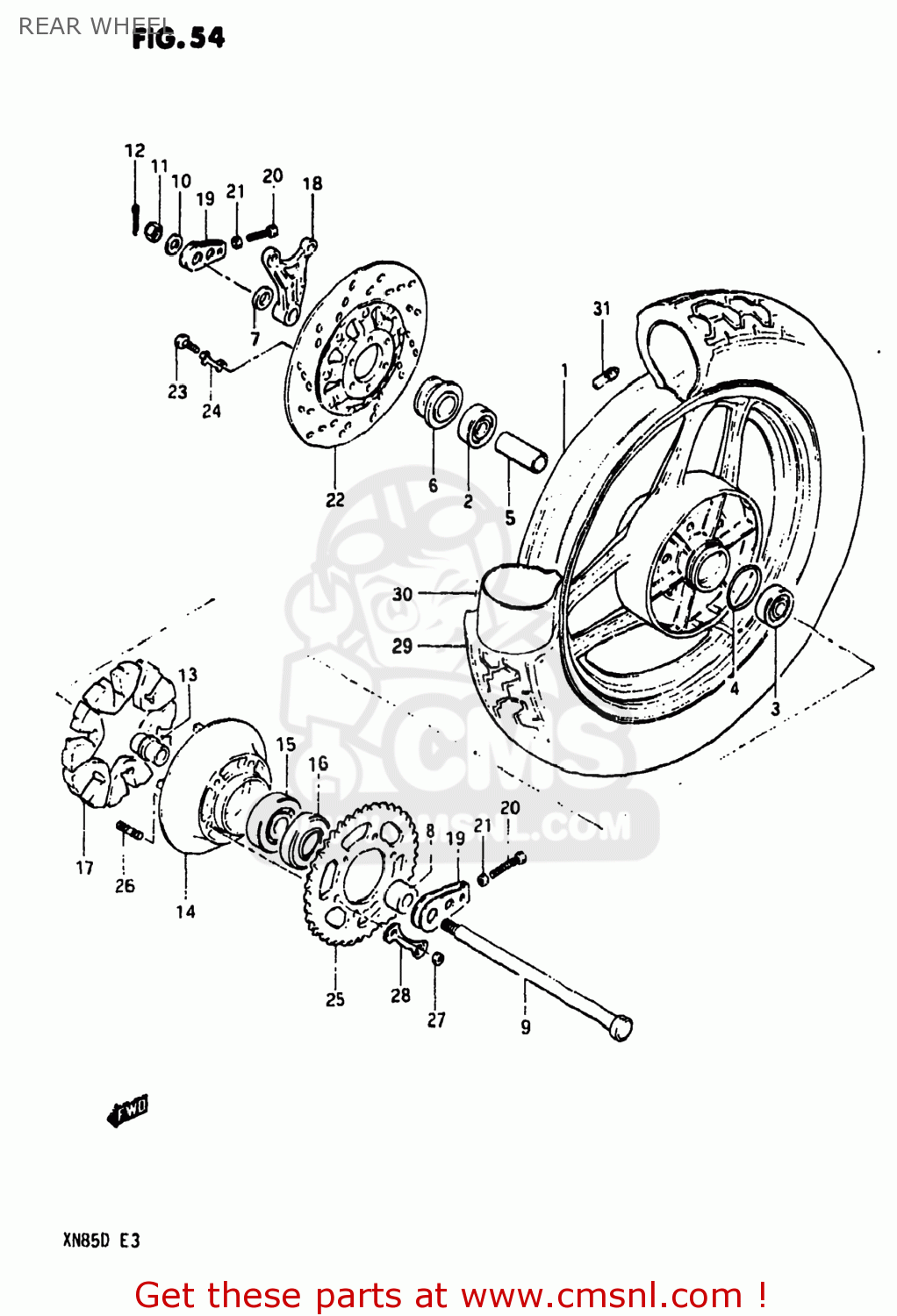 REAR WHEEL XN85D 1983 (D) USA (E03)