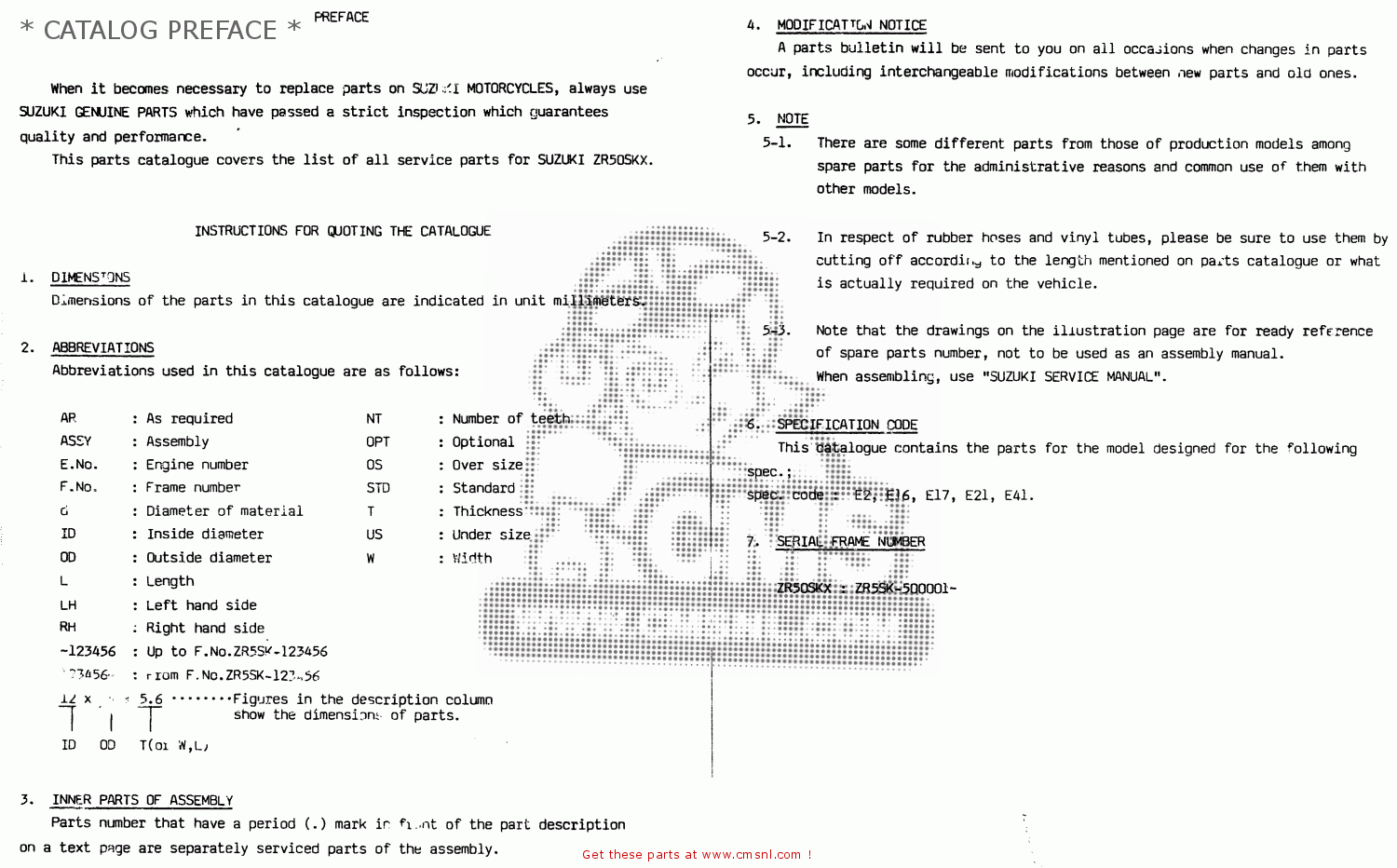 * CATALOG PREFACE * ZR50SK 1982 (X) (E02 E16 E17 E21 E41)