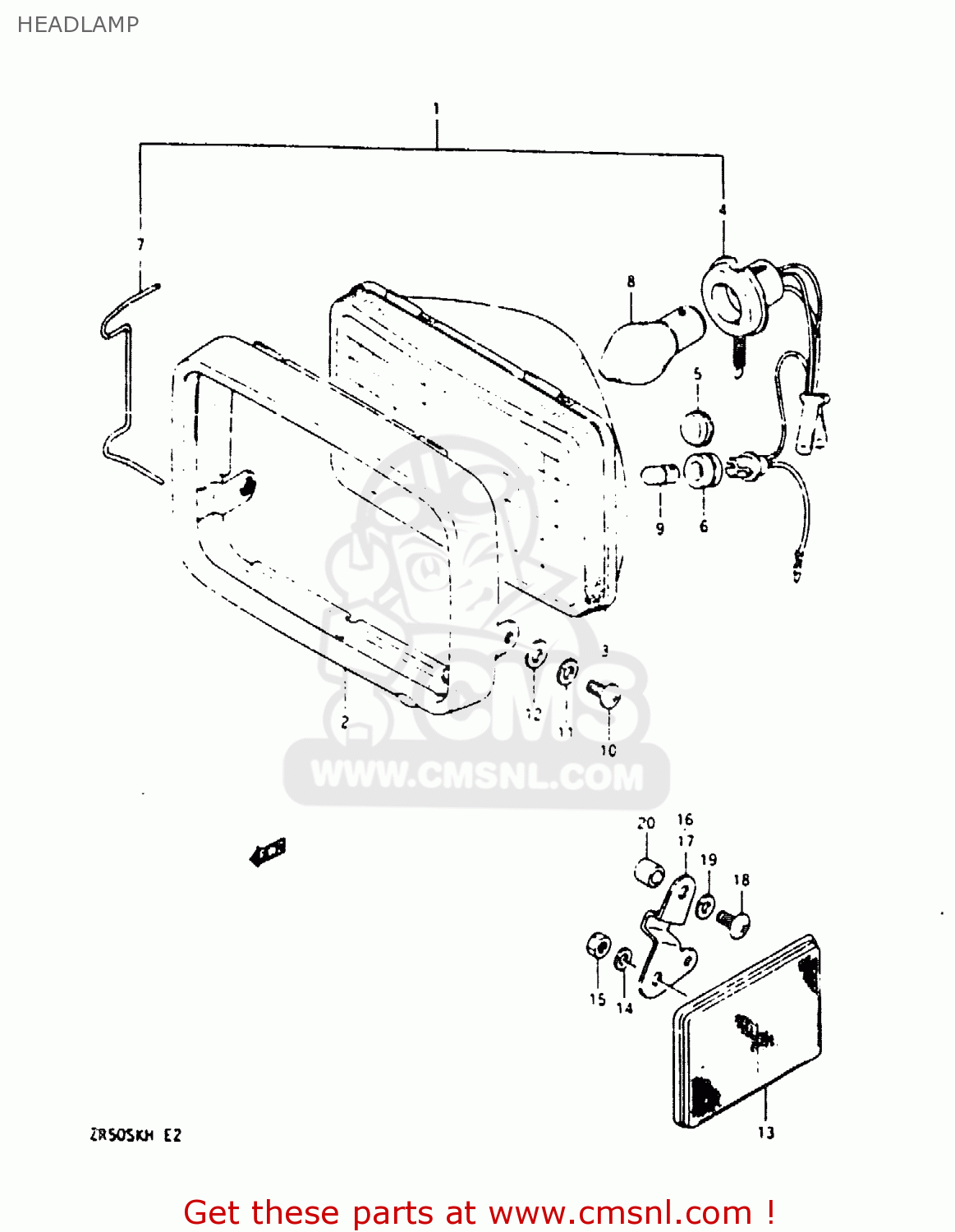 HEADLAMP ZR50SK 1987 (H) (E02 E16 E21)