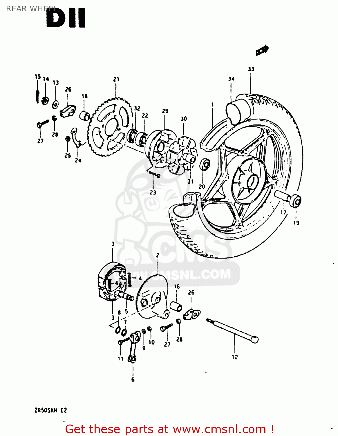 REAR WHEEL ZR50SK 1987 (H) (E02 E16 E21)